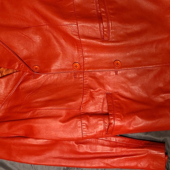Red Genuine Italian Leather Blazer-Size 12 Like New Butter Soft - Italiano - Picture 2 of 4